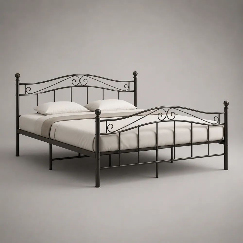 Metallbett Doppelbett mit Kopf- und Fußteil, Schwarz, Liegefläche 140 x 200 cm