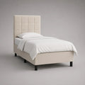 Polsterbett Einzelbett aus Polyester in Creme mit schwarzen Füßen, Kopfteil und Lattenrost, Liegefläche 90 x 200 cm, Gesamtmaß 214 x 98 x 120 cm