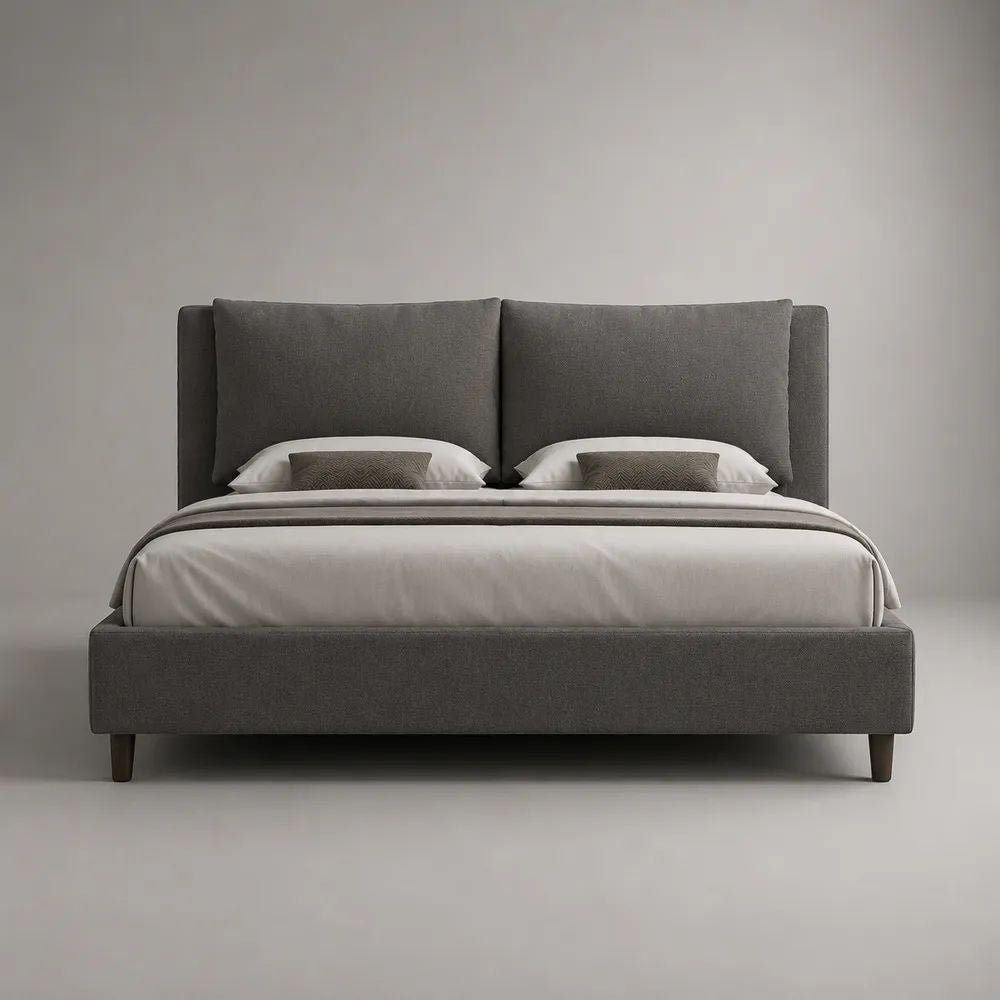 Polsterbett Doppelbett 180 x 200 cm mit Holzlattenrost und gepolstertem Kopfteil, Polyester, Anthrazit
