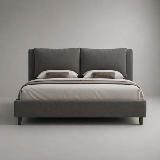 Polsterbett Doppelbett 180 x 200 cm mit Holzlattenrost und gepolstertem Kopfteil, Polyester, Anthrazit