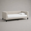Tagesbett mit Matratze, 2-teiliges Set aus Stoff, Creme/Weiß/Schwarz, Liegefläche 90 × 200 cm, Gesamtmaß 216 × 98 × 78 cm