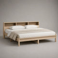Doppelbett aus massivem Kiefernholz mit Regal-Kopfteil, Natur/Hellbeige, Liegefläche 180 × 200 cm, Gesamtmaß 218 × 188 × 95 cm