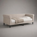 Gepolstertes Tagesbett mit Lattenrost, Liegefläche 90 x 200 cm, Polyesterbezug, Beige/Schwarz, 215 x 103 x 82 cm