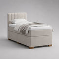 Boxspringbett 90 × 200 cm mit Taschenfederkernmatratze und gepolstertem Kopfteil, Polyester, Beige