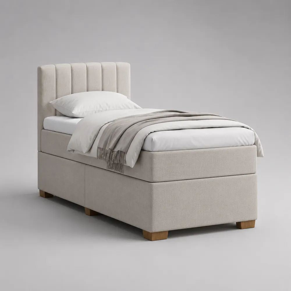 Boxspringbett 90 × 200 cm mit Taschenfederkernmatratze und gepolstertem Kopfteil, Polyester, Beige
