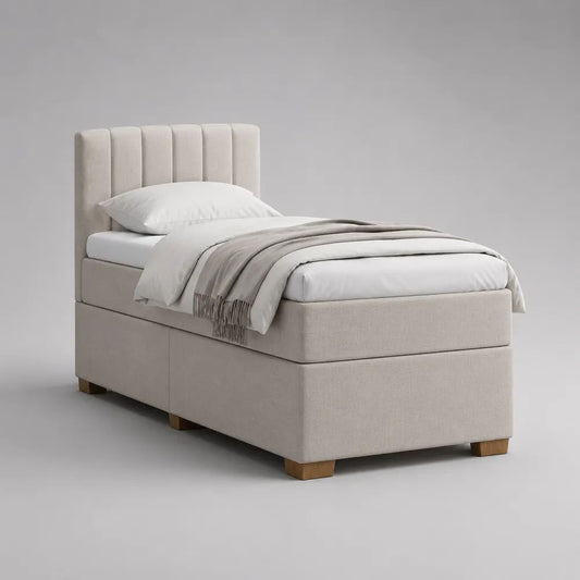 Boxspringbett 90 × 200 cm mit Taschenfederkernmatratze und gepolstertem Kopfteil, Polyester, Beige