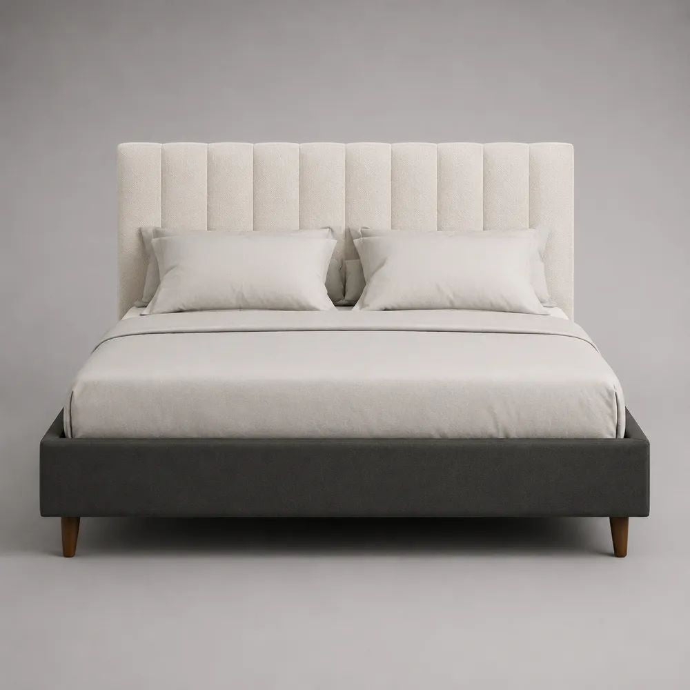 Polsterbett Doppelbett 160 × 200 cm mit hohem Kopfteil, Dunkelgrau/Creme