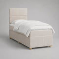 Polsterbett Einzelbett 90 × 200 cm mit hohem Kopfteil, Polyesterbezug und Holzfüßen, Beige