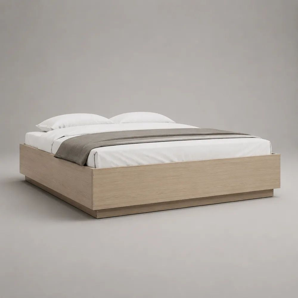 Doppelbett-Bettgestell ohne Kopfteil, 160 x 200 cm, aus melaminbeschichteter Spanplatte, Eiche Natur