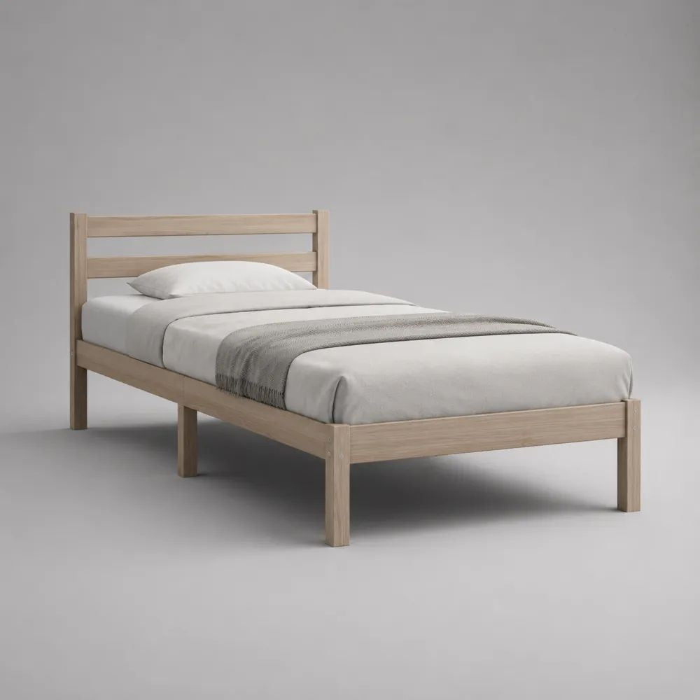 Einzelbett-Bettrahmen aus massivem Kiefernholz, Natur, Liegefläche 90 x 200 cm