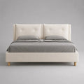 Polsterbett 180 × 200 cm, Doppelbett mit geteiltem Kopfteil, Polyester-Bouclé, Cremeweiß, Massivholzfüße