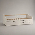 Kinderbett 90 × 200 cm mit Lattenrost und 5 Schubladen aus MDF und Massivkiefer, Weiß/Natur