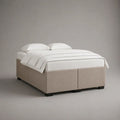 Boxspringbett-Doppelbett 160 × 200 cm mit Matratze und Stoffbezug, ohne Kopfteil, Beige