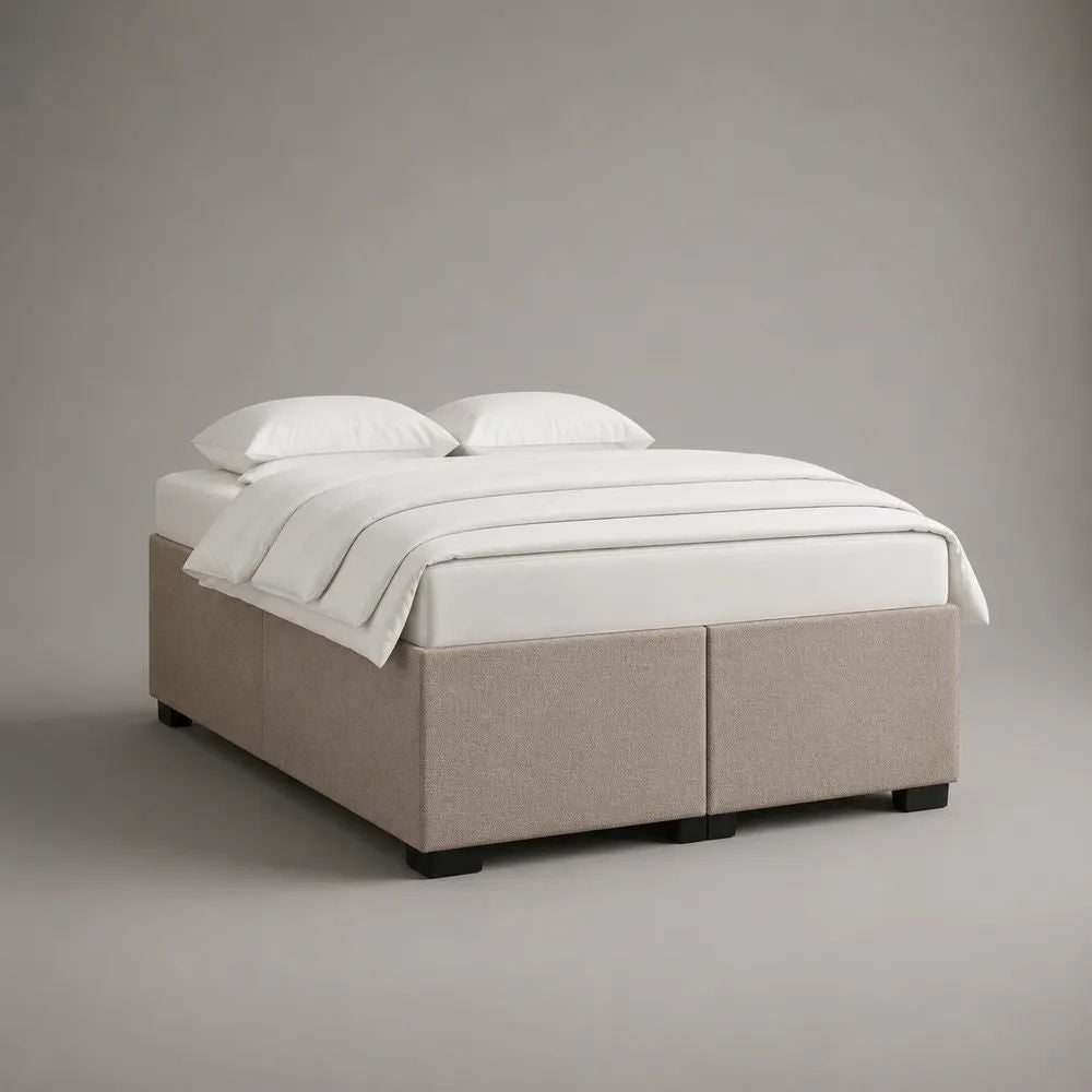 Boxspringbett-Doppelbett 160 × 200 cm mit Matratze und Stoffbezug, ohne Kopfteil, Beige