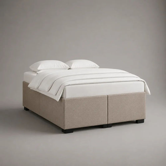 Boxspringbett-Doppelbett 160 × 200 cm mit Matratze und Stoffbezug, ohne Kopfteil, Beige