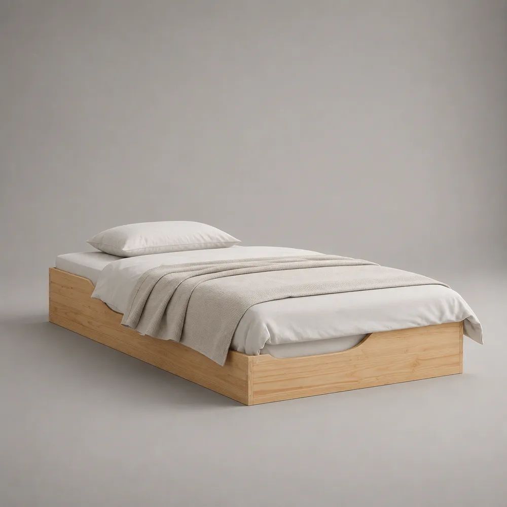 Einzelbett-Bettgestell aus massivem Kiefernholz mit Lattenrost, Natur, 90 × 200 cm