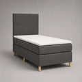 Boxspringbett Einzelbett mit Matratze, Topper und Kopfteil, Stoff Dunkelgrau, Liegefläche 90 × 200 cm