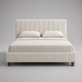 Polsterbett 160 × 200 cm, Doppelbett mit Bouclé-Bezug und vertikal gepolstertem Kopfteil, Cremeweiß